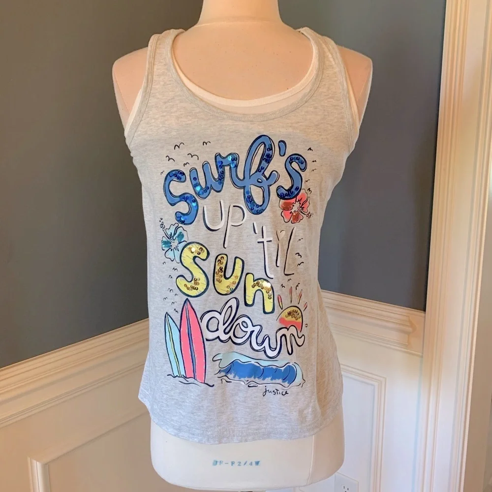 Justice Top Graphic Tank Girls fits 14 Beach Tee